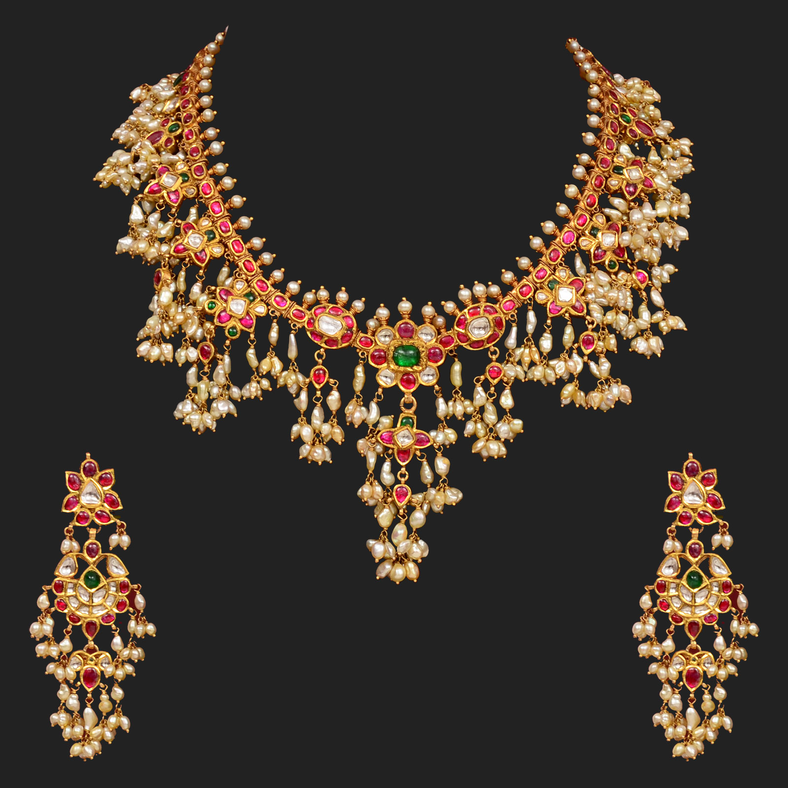 Traditional Guttapusalu Using Polki, Ruby Embrald, with kc Pearls Drops ...